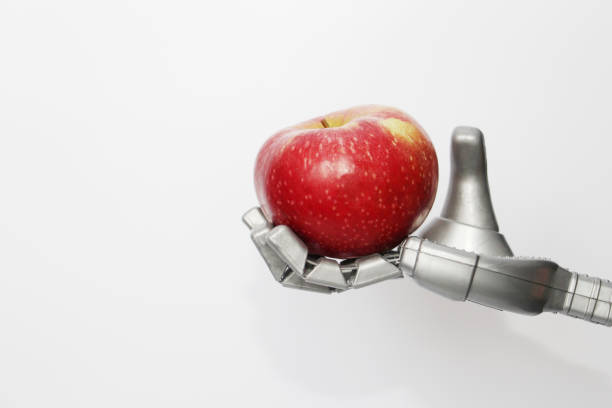 istock A robot hand is holding a red apple. Concept. 1141621742
