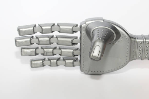 istock Robot hand. Metal hand cyborg. Close-up. White background. 1141622597