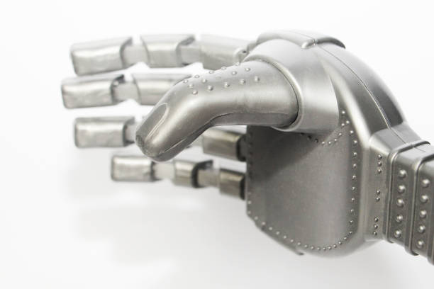 istock Robot hand. Metal hand cyborg. Close-up. White background. 1141622622