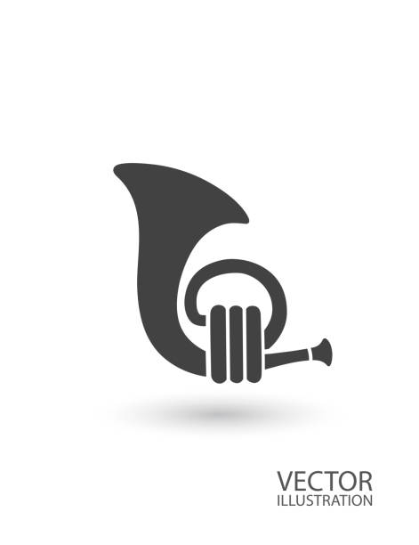 trompeten-kornet-symbol mit platz für text isoliert auf weißem hintergrund vektordarstellung. - trumpet musical instrument wind instrument flugelhorn stock-grafiken, -clipart, -cartoons und -symbole