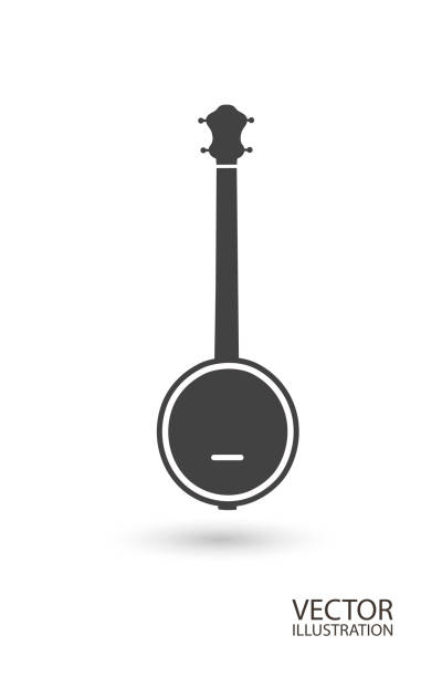 illustrazioni stock, clip art, cartoni animati e icone di tendenza di icona lineare jazz banjo, segno dello strumento musicale con ombra e un luogo per il testo. illustrazione vettoriale isolata su uno sfondo bianco - guitar celebration line art musical instrument