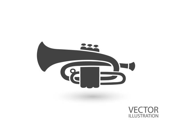 flugelhorn trąbka kornet bugel kolor ikony z miejscem dla tekstu izolowane na białym tle ilustracji wektora. - trumpet musical instrument wind instrument flugelhorn stock illustrations