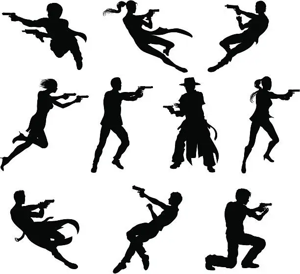 Vector illustration of Shoot out silhouettes