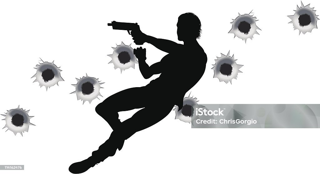 Действие героя в борьбе с силуэт пистолет - Векторная графика Движение роялти-фри