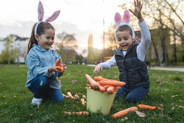 istock Playful siblings playing on a cloudy day in a park 1141624825