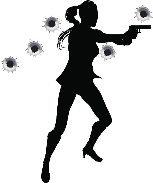 illustrations, cliparts, dessins animés et icônes de héro femme à la silhouette de pistolet de lutte - gun handgun silhouette outline