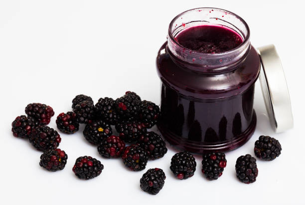 istock Glass jar of blackberry jam. Summer dish 1141625514