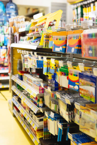 istock Image of shelves with a different pens and stationery 1141625570