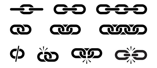Chain icon set Chain link connection clipart stock illustrations
