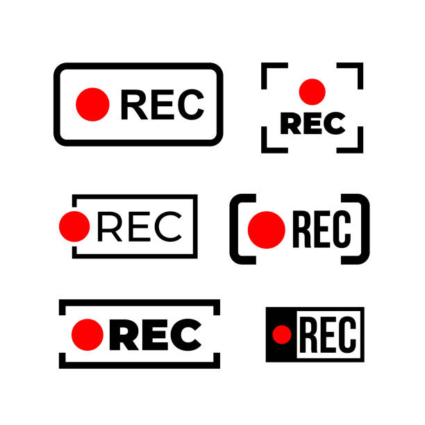 ilustrações de stock, clip art, desenhos animados e ícones de set of framed recording sign, currently recording, rec. vector. illustration. isolated on white background. - application software push button interface icons icon set