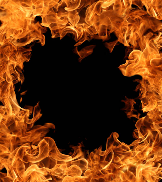 istock Burning ring of fire over dark background for abstract graphic design 1141637784