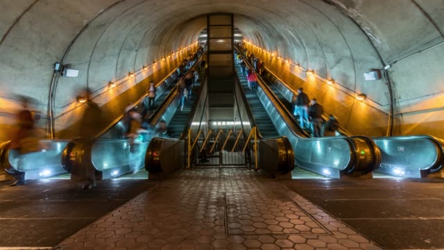 4K Time lapse of Undefined passenger using escalator at Washington DC Metro Train Station in rush hour, United States, public transportation concept