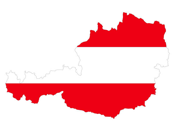 illustrazioni stock, clip art, cartoni animati e icone di tendenza di mappa austria con bandiera - austrian flag