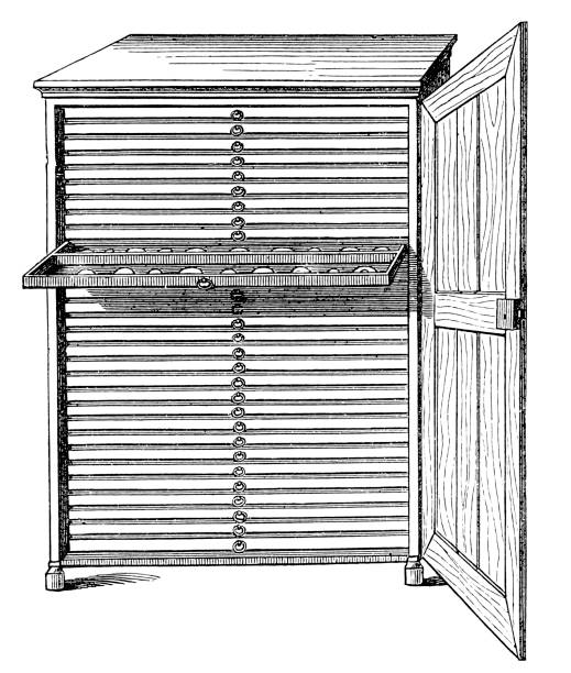 ilustrações de stock, clip art, desenhos animados e ícones de cabinet with box for seal collection - seal stamper french culture france french currency