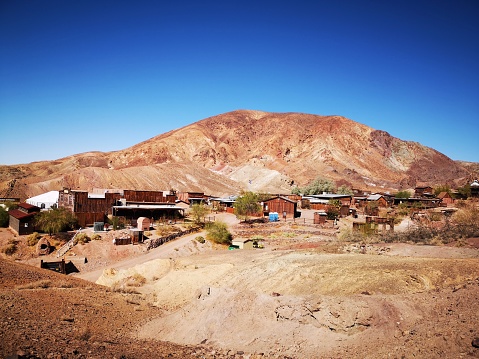 18 october 2018, Yermo, California. USA: View at the main street in the Calico ghost town in the desert of California very close to Nevada. Calico is an old west mining touristic village that has been around since 1881. Image taken during daytime.