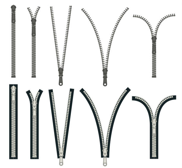 zipper verschiedene typen formen icon set. vektor - reißverschluß stock-grafiken, -clipart, -cartoons und -symbole