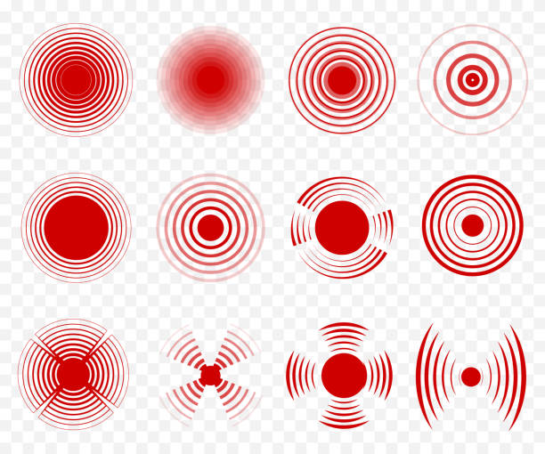 Pain Signs Red Thin Line Icon Set. Vector Pain Signs Red Round Thin Line Icon Set Isolated on a White Background. Vector illustration of Icons pain points stock illustrations