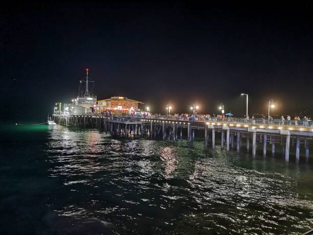 molo di santa monica di notte, los angeles. california. usa - santa monica pier santa monica street light lamp foto e immagini stock