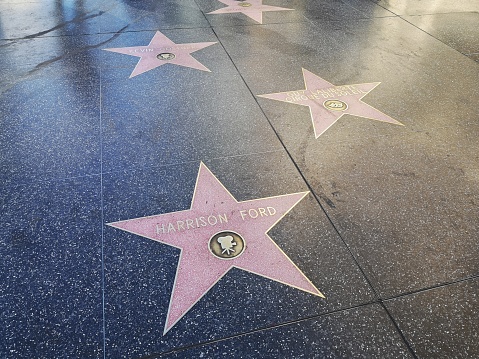 Los Angeles, USA - January 14, 2016: Empty star shape at the pavement of the Walk of Fame in Hollywood. The star is reserved for the name of a celebrity from the movie industry.