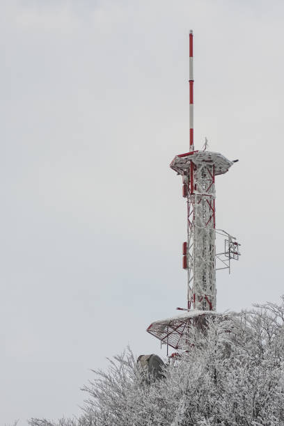 istock Radio and TV antenna covered with snow and ice. 1141647242