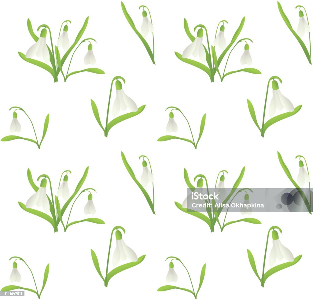 Snowdrop Repeat Pattern Snowdrop Seamless Pattern Cute Cartoon Vector Illustration On White ...