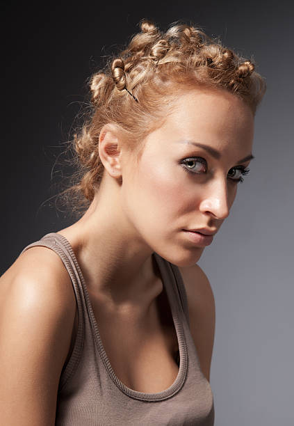 istock Beautiful  fashion model on grey 114165044