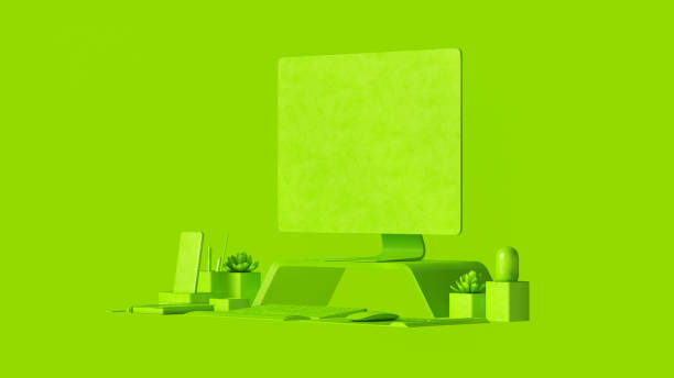 istock Lime Green Contemporary Desk Setup 1141652148