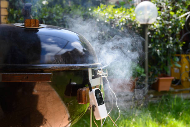 Detail of the cover barbecue with thermometer