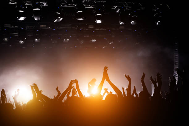 istock Performace of a popular group. Crowd is dancing and having fun. Bright spotlig 1141666257