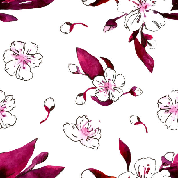 istock Seamless Hand drawn watercolor sakura background, pink peach flower vector illustration. Romantic garden element for different background 1141666498