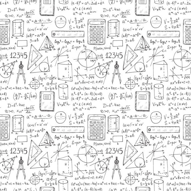 Illustration about mathematics Seamless pattern with hand drawn mathematics formules and other elemets. Science collection. Vector doodlle illustration mathematics symbols stock illustrations