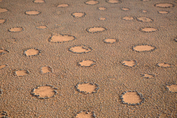 Fairy Circles in the Namibian desert. stock photo