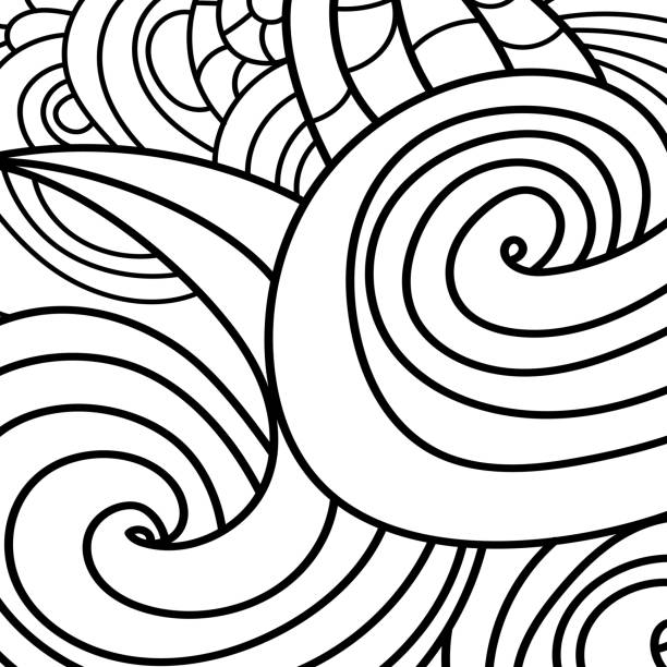 ilustrações de stock, clip art, desenhos animados e ícones de zen  sand swirl pattern background and coloring book, coloring page or colouring picture. hand drawn black picture. abstract wave monochrome design. monochrome texture. - vector graphics. - book magic picture book illustration and painting