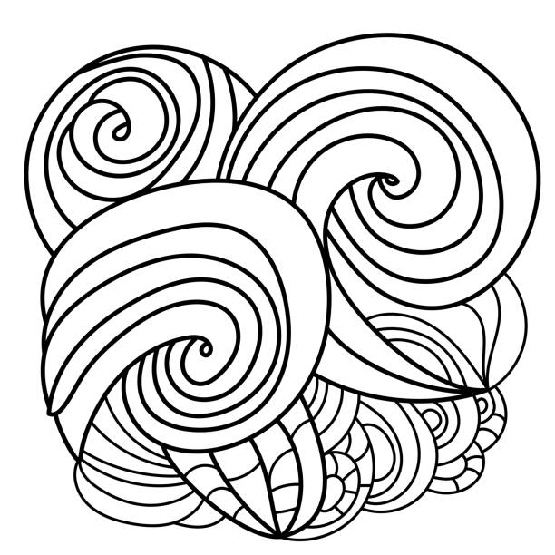 ilustrações de stock, clip art, desenhos animados e ícones de zen  sand swirl pattern background and coloring book, coloring page or colouring picture. hand drawn black picture. abstract wave monochrome design. monochrome texture. - vector graphics. - book magic picture book illustration and painting