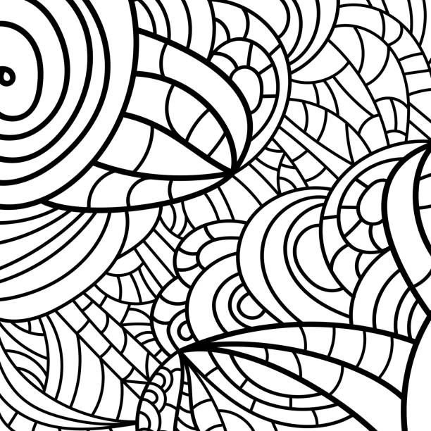 ilustrações de stock, clip art, desenhos animados e ícones de zen  sand swirl pattern background and coloring book, coloring page or colouring picture. hand drawn black picture. abstract wave monochrome design. monochrome texture. - vector graphics. - book magic picture book illustration and painting