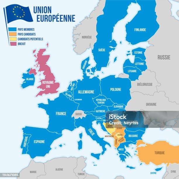 Map Of The European Union In French Language Stock Illustration - Download Image Now - Map, European Union, Europe