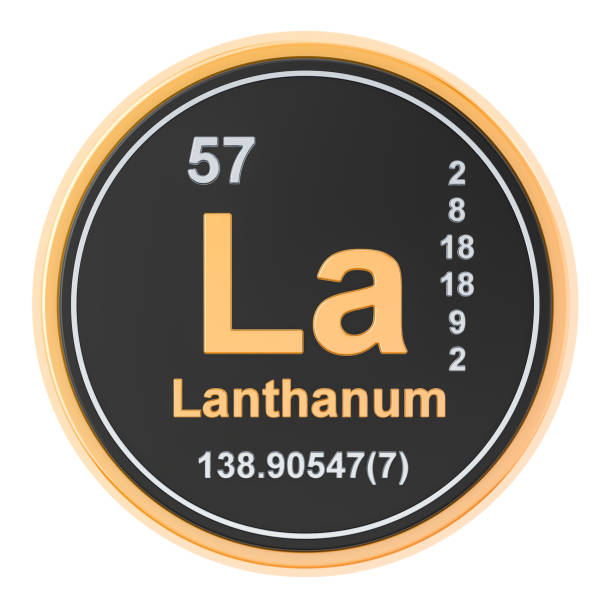 istock Lanthanum La chemical element. 3D rendering isolated on white background 1141674582