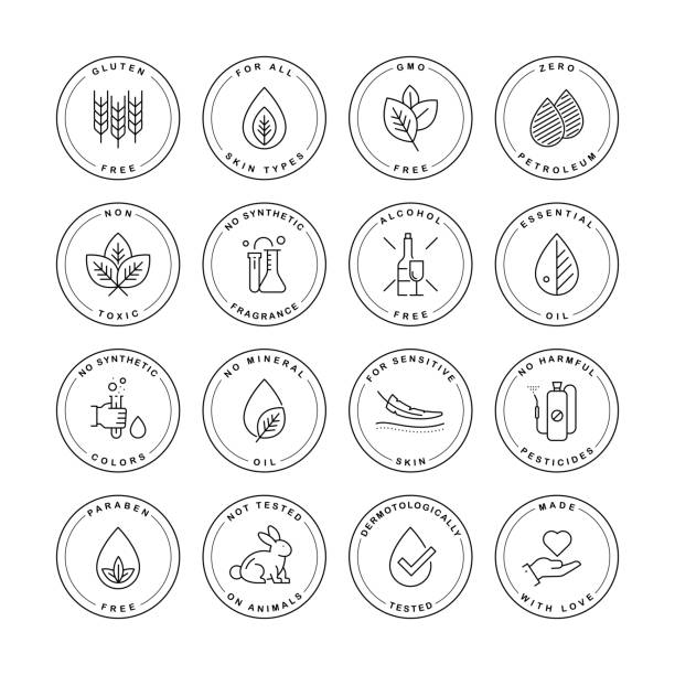 naturprodukt label set - mineral stock-grafiken, -clipart, -cartoons und -symbole