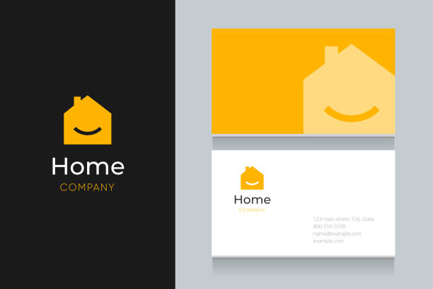 ilustrações de stock, clip art, desenhos animados e ícones de smile house logo with business card template. - smile