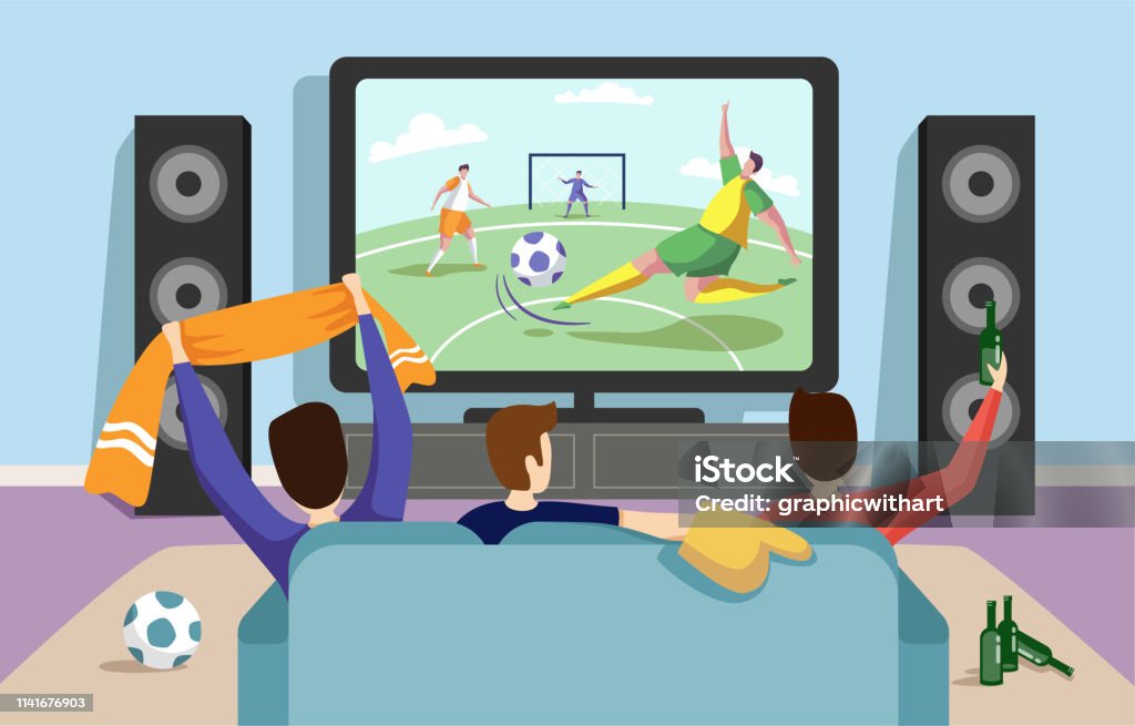 Colorful Illustration Of A Football Soccer Match Stock Illustration -  Download Image Now - Soccer, Television Set, Television Industry - iStock