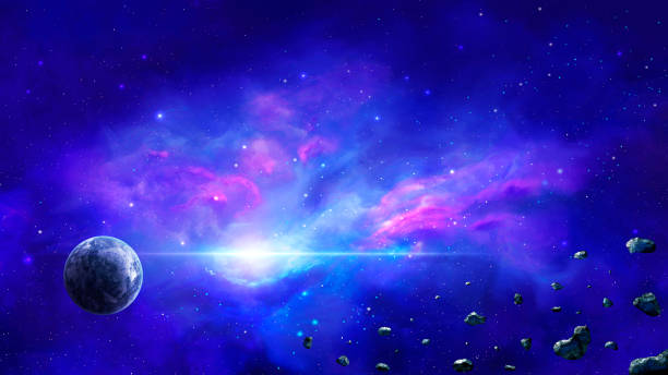 istock Space scene. Colorful nebula with planet and asteroid. https://moon.nasa.gov/resources/77/the-near-side-of-the-moon/ 1141677842