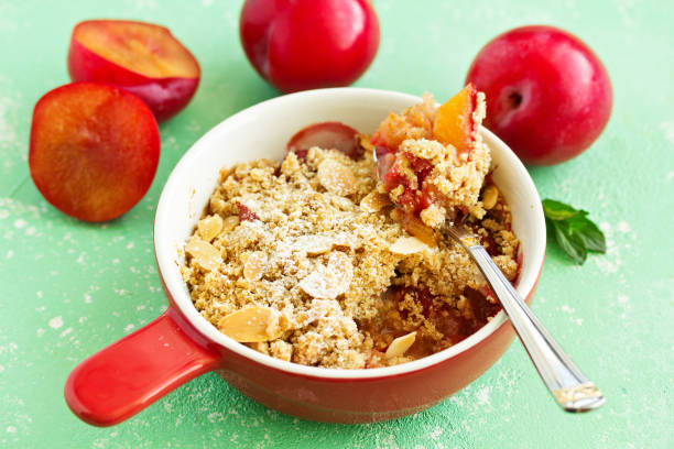 istock Plum crumble with almond crumb. 1141678214