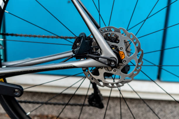 istock Bycicle racing brake system with polished rotor and black caliper 1141689244