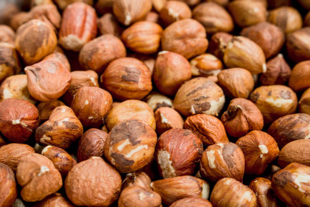 istock The texture of the shelled hazelnuts. 1141690018
