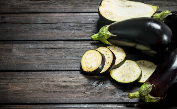 istock Pieces of fresh eggplant. 1141692436