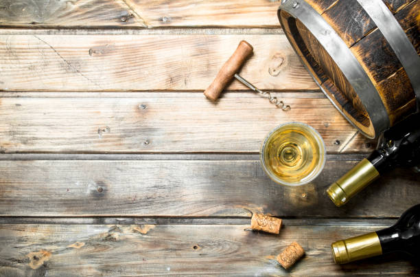 istock Wine background. Barrel of white wine. 1141693898