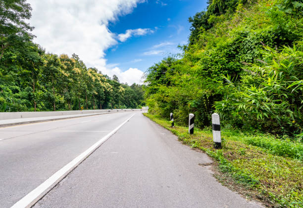 istock Beauty empty highway road and tree on cloudy and blue sky day background 1141694758