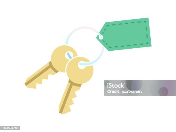 Key With Blank Tag Keychain Icon Of House Home Door Or Car Bunch Golden Keys On Keyring Concept For Purchase Real Estate Or Real Estate Agent Services Sign Vector Illustration Stock Illustration - Download Image Now