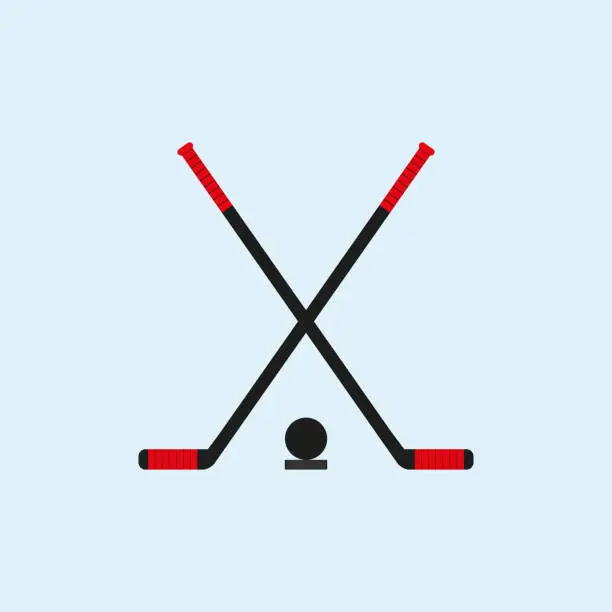 Vector illustration of Crossed hockey sticks and pucks. Vector illustration.