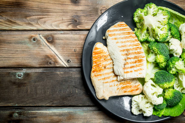 istock Fried chicken steak with broccoli in a plate. 1141695933